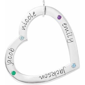 14K White Gold 4-Stone Posh Mommy�� Large Engravable Heart Loop Pendant Mounting