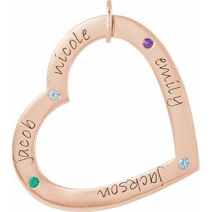 14K Rose Gold 4-Stone Posh Mommy�� Large Engravable Heart Loop Pendant Mounting