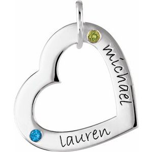 14K White Gold 2-Stone Posh Mommy�� Small Engravable Heart Loop Charm/Pendant Mounting