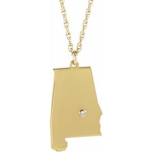14K Yellow Gold-Plated Sterling Silver .015 CT Natural Diamond Alabama State Accent City 18" Necklace