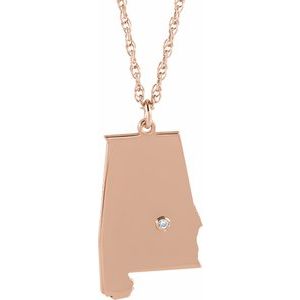 14K Rose Gold .015 CT Natural Diamond Alabama State Accent City 18" Necklace