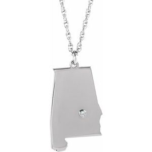 14K White Gold .015 CT Natural Diamond Alabama State Accent City 18" Necklace