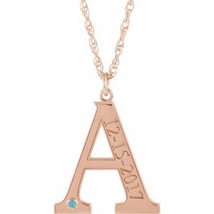 Engravable Imitation Blue Zircon Initial A 18" Necklace