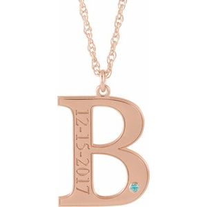 Engravable Imitation Blue Zircon Initial B 18" Necklace