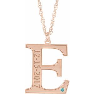 14K Rose Gold-Plated Sterling Silver Engravable Imitation Blue Zircon Initial E 18" Necklace