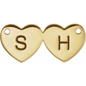 14K Yellow Gold Engravable Double Heart Necklace Center