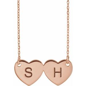 14K Rose Gold Engravable Double Heart 17" Necklace