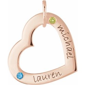 14K Rose Gold 2-Stone Posh Mommy�� Small Engravable Heart Loop Charm/Pendant Mounting