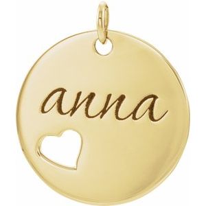 14K Yellow Gold Engravable Pierced Heart Disc Pendant