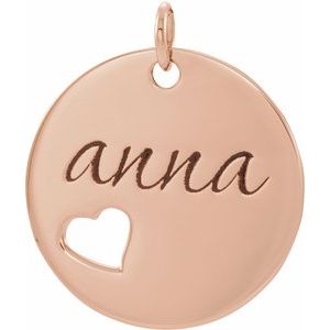 14K Rose Gold Engravable Pierced Heart Disc Pendant
