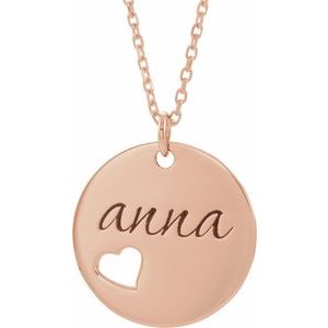 14K Rose Gold Engravable Pierced Heart Disc 16-18" Necklace