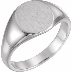 14K White Gold 12.5x10.5 mm Oval Signet Ring