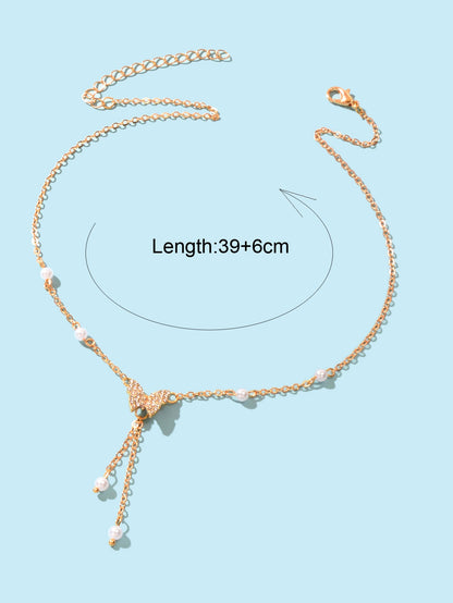 Personalized Gold Plated Dainty Buttefly Lariat Y-Shaped Necklace Pearl Jewelry