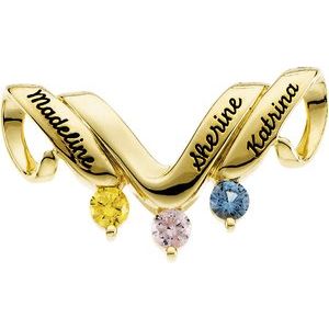 14K Yellow Gold 3-Stone Engravable Family Slide Pendant Mounting