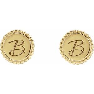 14K Yellow Gold Engravable Beaded Earrings