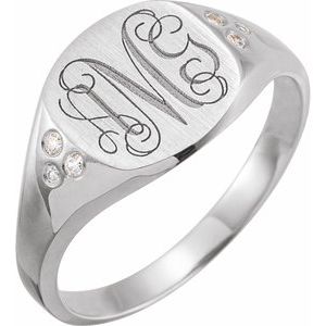 14K White Gold .05 CTW Natural Diamond Square Signet Ring