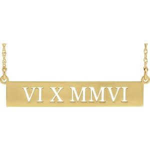 10K Yellow Gold Pierced Roman Numeral Date 18" Necklace