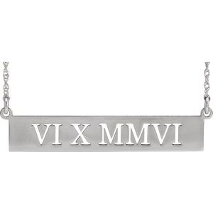 10K White Gold Pierced Roman Numeral Date 18" Necklace