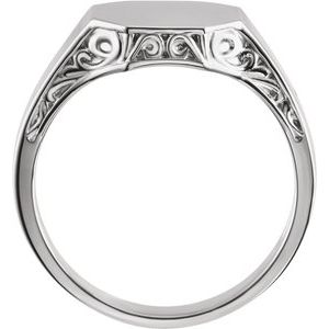 14K White Gold 13x12 mm Octagon Signet Ring
