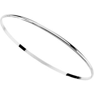 14K White Gold Engravable 2 mm Half Round Bangle 7 1/2" Bracelet