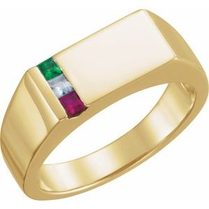 18K Yellow Gold 3-Stone Engravable Family Signet Ring Mounting