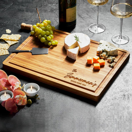 Custom Engraved Bamboo Cutting Board, Personalized Charcuterie Board - Perfect Gift for Weddings, Bridal Showers, Engagements, Anniversaries, Housewarmings, and Couples