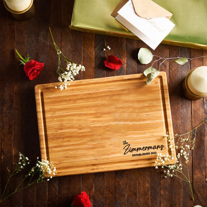 Custom Engraved Bamboo Cutting Board, Personalized Charcuterie Board - Perfect Gift for Weddings, Bridal Showers, Engagements, Anniversaries, Housewarmings, and Couples