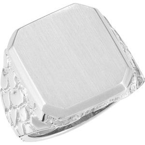 14K White Gold 18x16 mm Octagon Nugget Signet Ring