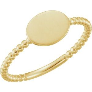 14K Yellow Gold Be Posh�� Engravable Beaded Signet Ring