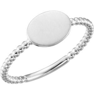 14K White Gold Be Posh�� Engravable Beaded Signet Ring