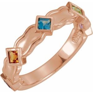18K Rose Gold 4-Stone Family Engravable Ring Mounting