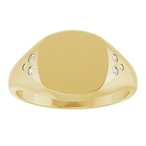 14K Yellow Gold 10.8x10.2 mm Square Accented Signet Ring Mounting
