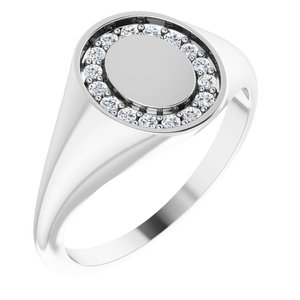 14K White Gold 1.3 mm Round Halo-Style Signet Ring Mounting