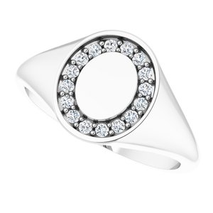 14K White Gold 1.3 mm Round Halo-Style Signet Ring Mounting