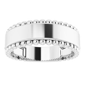 14K White Gold Engravable Beaded Ring