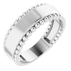 14K White Gold Engravable Beaded Ring