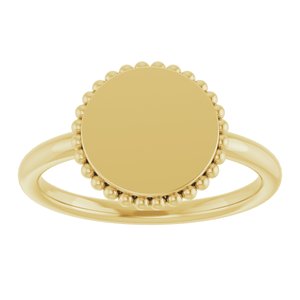 14K Yellow Gold Engravable Beaded Signet Ring