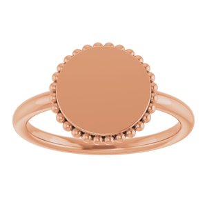14K Rose Gold Engravable Beaded Signet Ring