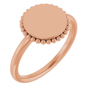 14K Rose Gold Engravable Beaded Signet Ring