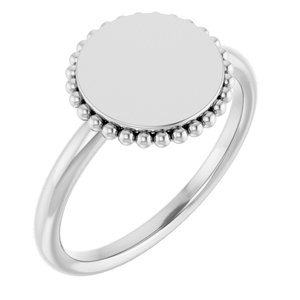 Platinum Engravable Beaded Signet Ring