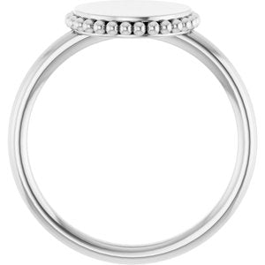 14K White Gold Engravable Beaded Signet Ring