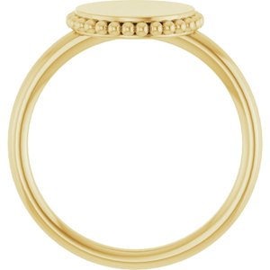 14K Yellow Gold Engravable Beaded Signet Ring