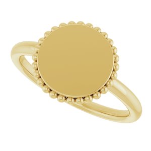14K Yellow Gold Engravable Beaded Signet Ring