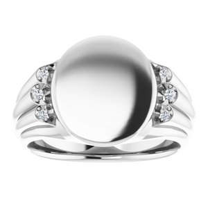 14K White Gold 14.5x13 mm Oval Signet Ring Mounting