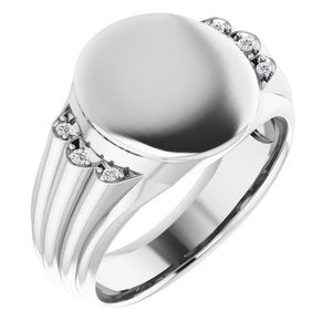 14K White Gold 14.5x13 mm Oval Signet Ring Mounting