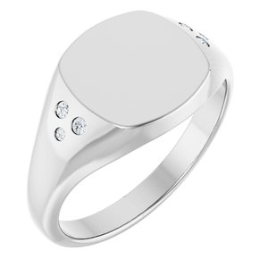 14K White Gold 10.8x10.2 mm Square Accented Signet Ring Mounting