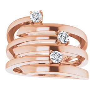 18K Rose Gold 3-Stone Family Engravable Ring Mounting