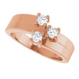 18K Rose Gold 3-Stone Family Engravable Ring Mounting