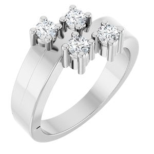18K White Gold 4-Stone Family Engravable Ring Mounting