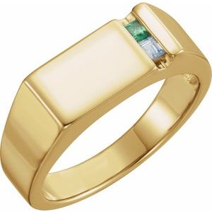 14K Yellow Gold 2-Stone Engravable Family Signet Ring Mounting
